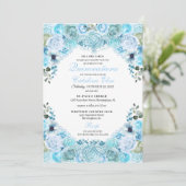 Sky Blue Floral Quinceanera Birthday Kaart (Staand voorkant)