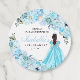Sky Blue Floral Quinceanera Circle Favor Tags Bedankjes Labels