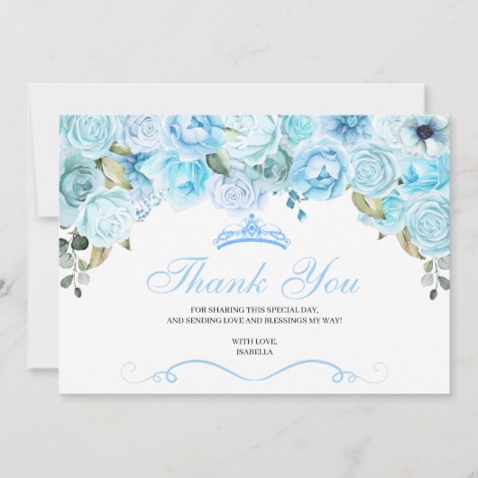 Sky Blue Floral Quinceanera Dank u Bedankkaart (Voorkant)