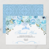 Sky Blue Floral Quinceanera Dank u Bedankkaart (Voorkant / Achterkant)