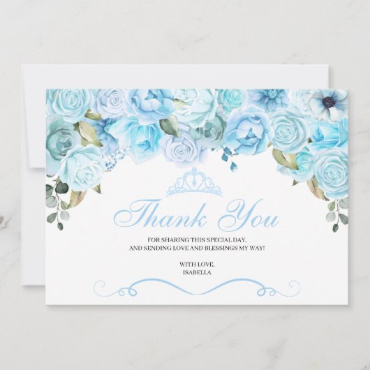 Sky Blue Floral Quinceanera Dank u Bedankkaart (Voorkant)