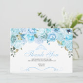 Sky Blue Floral Quinceanera Dank u Bedankkaart (Staand voorkant)