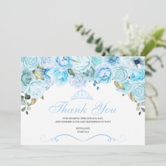 Sky Blue Floral Quinceanera Dank u Bedankkaart (Staand voorkant)