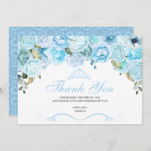 Sky Blue Floral Quinceanera Dank u Bedankkaart (Voorkant / Achterkant)