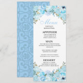 Sky Blue Floral Quinceanera Menu Uitnodiging (Voorkant / Achterkant)