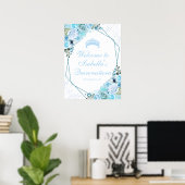 Sky Blue Floral Quinceanera Welcome Sign Poster (Thuiskantoor)