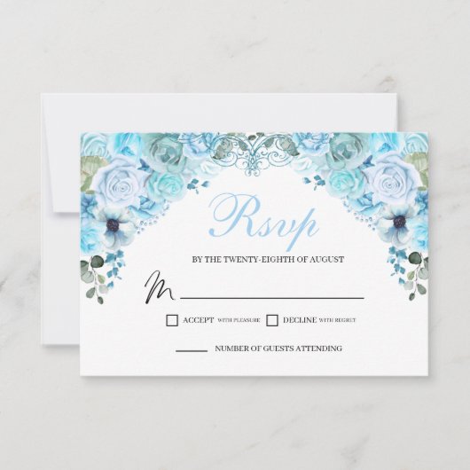Sky Blue Floral RSVP Enclosure Kaart (Voorkant)