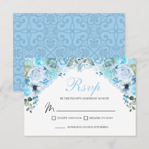 Sky Blue Floral RSVP Enclosure Kaart
