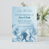 Sky Blue Floral Save The Date Card (Staand voorkant)