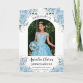 Sky Blue Floral Silver Quinceañera Evenementenvolg Programma (Voorkant)