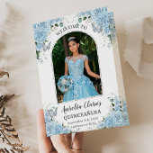 Sky Blue Floral Silver Quinceañera Evenementenvolg Programma