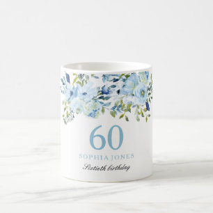 Sky Blue Floral Waterverf 60th Birthday Party Koffiemok