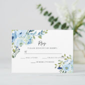 Sky Blue Floral Waterverf Wedding Verloving RSVP Kaartje (Staand voorkant)