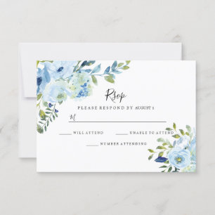 Sky Blue Floral Waterverf Wedding Verloving RSVP Kaartje