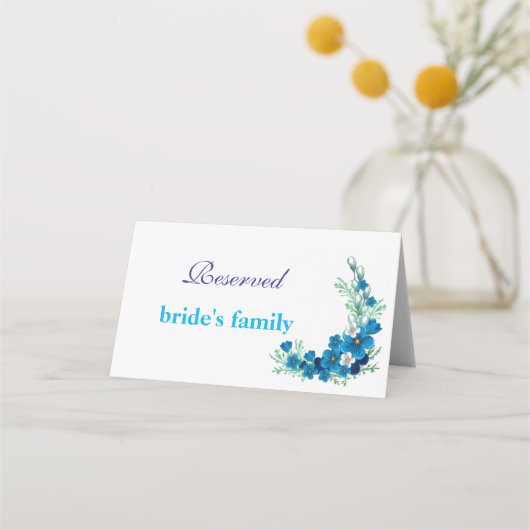 Sky Blue Floral Wedding Folded Place Card Plaatskaartje (Voorkant)