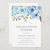 Sky Blue Flowers Afstuderen Dinner Party Kaart (Voorkant / Achterkant)