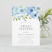 Sky Blue Flowers Sweet 16 Birthday Party Kaart (Staand voorkant)