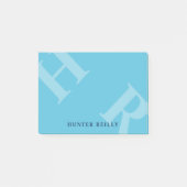 Sky Blue gekantelde Initialen & Navy Blue Naam Post-it® Notes (Voorkant)
