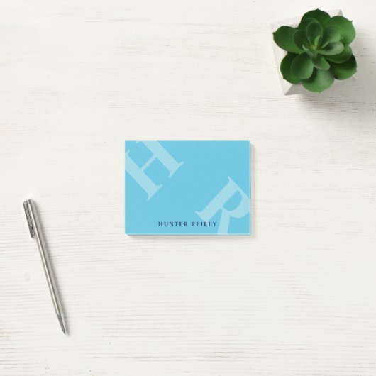 Sky Blue gekantelde Initialen & Navy Blue Naam Post-it® Notes (Kantoor)