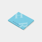 Sky Blue gekantelde Initialen & Navy Blue Naam Post-it® Notes (Schuin)