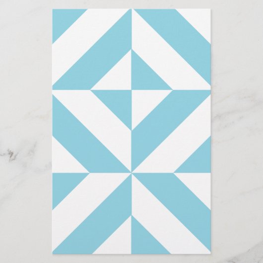 Sky Blue Geometric Deco Cube Patroon Briefpapier (Voorkant)