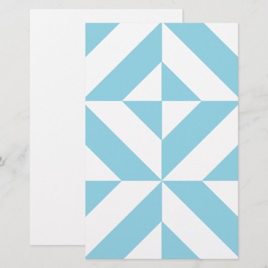 Sky Blue Geometric Deco Cube Patroon Briefpapier (Voorkant / Achterkant)