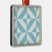 Sky Blue Geometric Deco Cube Patroon Metalen Ornament (Rechts)