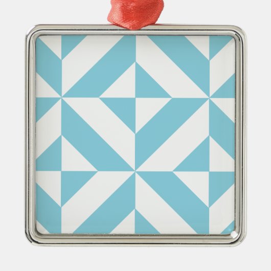 Sky Blue Geometric Deco Cube Patroon Metalen Ornament (Voorkant)