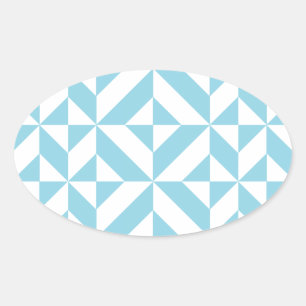 Sky Blue Geometric Deco Cube Patroon Ovale Sticker