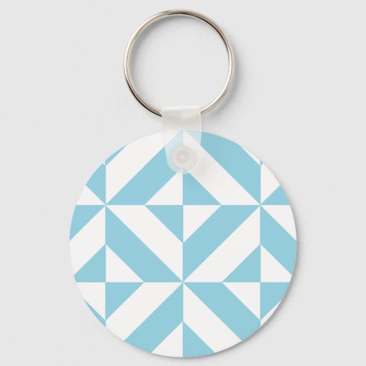 Sky Blue Geometric Deco Cube Patroon Sleutelhanger (Voorkant)