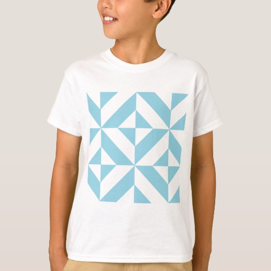 Sky Blue Geometric Deco Cube Patroon T-shirt (Voorkant)