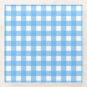 Sky blue gingham glazen onderzetter