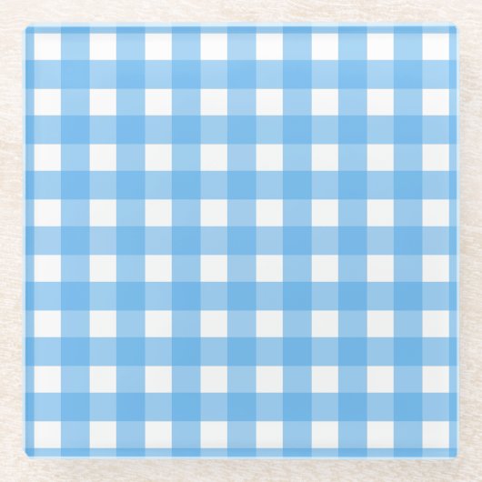 Sky blue gingham glazen onderzetter (Voorkant)