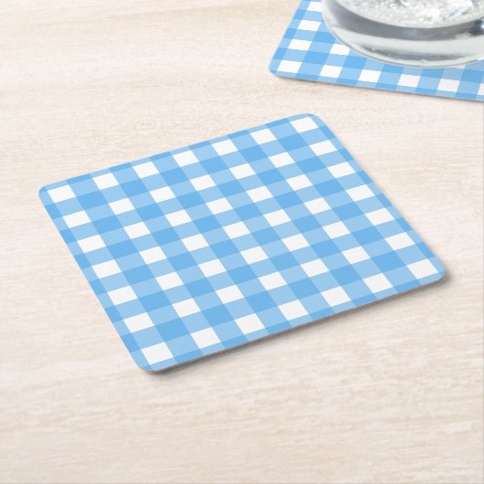 Sky blue gingham kartonnen onderzetters (Schuin)
