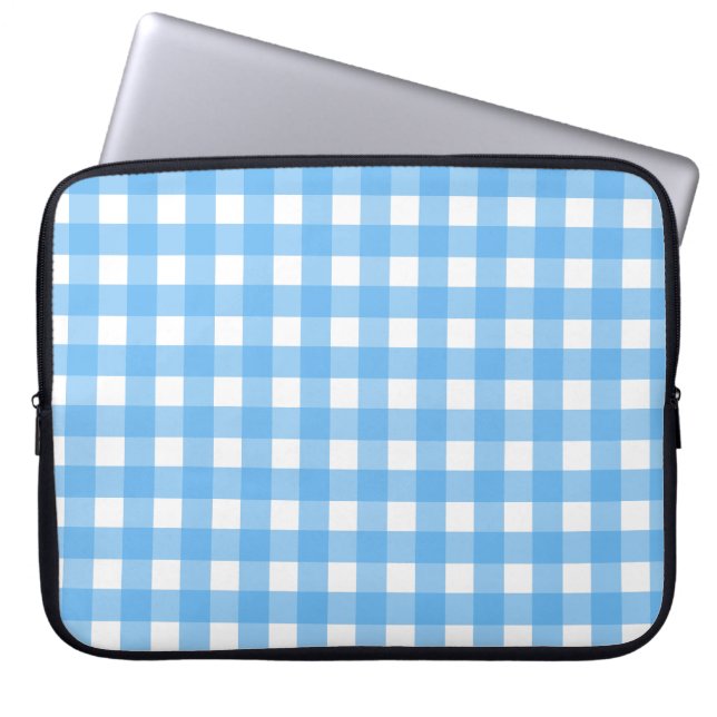 Sky blue gingham laptop sleeve (Voorkant)