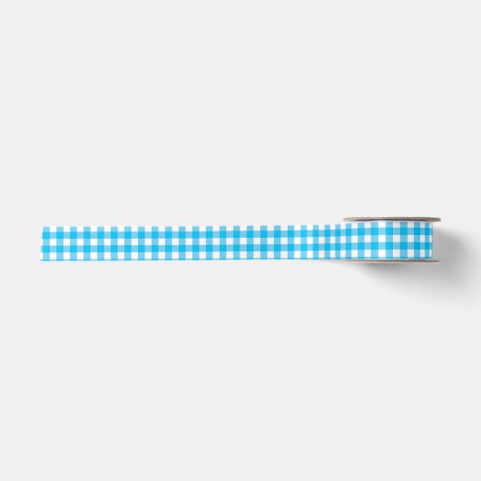 Sky Blue Gingham Medium Satijnen Lint (Voorkant)