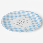 Sky Blue Gingham Plaid Sweet Baby Boy Papieren Bordje (Gekanteld)