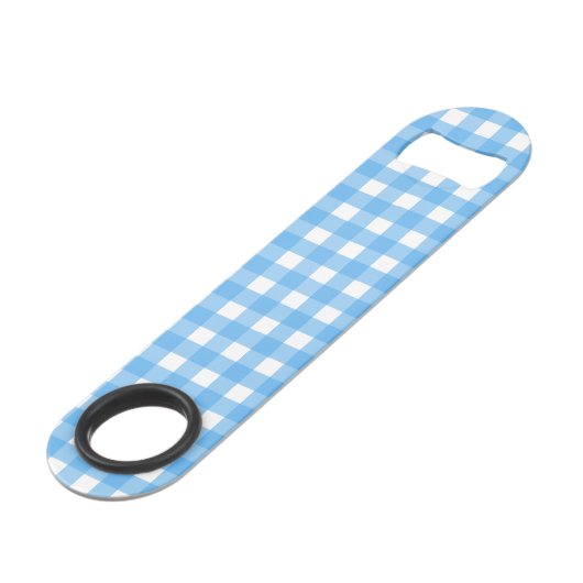 Sky blue gingham speed flessenopener (Voorkant Gekanteld)