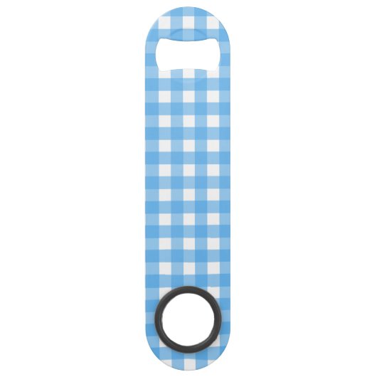 Sky blue gingham speed flessenopener (Voorkant)