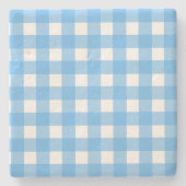 Sky blue gingham stenen onderzetter (Voorkant)