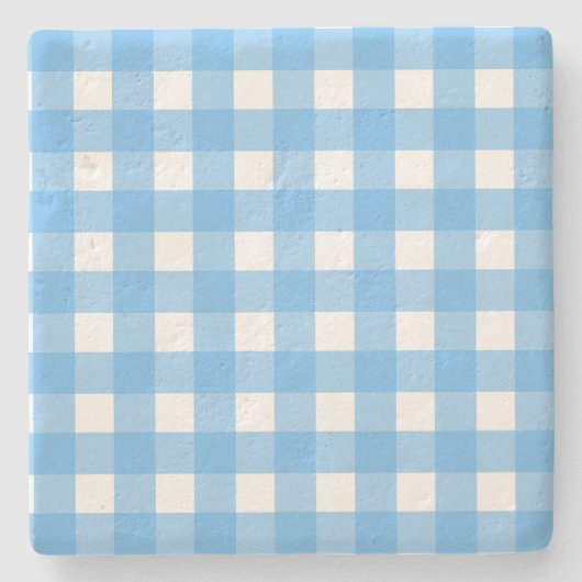 Sky blue gingham stenen onderzetter (Voorkant)