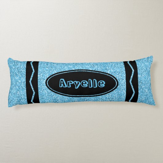 Sky Blue Glitter Crayon Aangepaste naam Body Pillo Lichaamskussen (Achterkant)