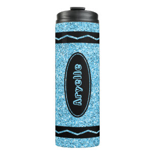 Sky Blue Glitter Crayon Aangepaste naam Drink Tumb Thermosbeker