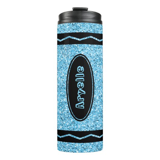Sky Blue Glitter Crayon Aangepaste naam Drink Tumb Thermosbeker (Voorkant)