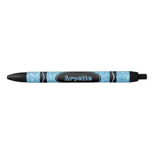 Sky Blue Glitter Crayon Custom Name Push Pen (Voorkant)