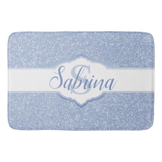 Sky Blue Glitter Monogram Badmat (Voorkant)