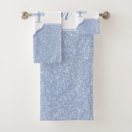 Sky Blue Glitter Monogram Bath Towels Bad Handdoek (Insitu)
