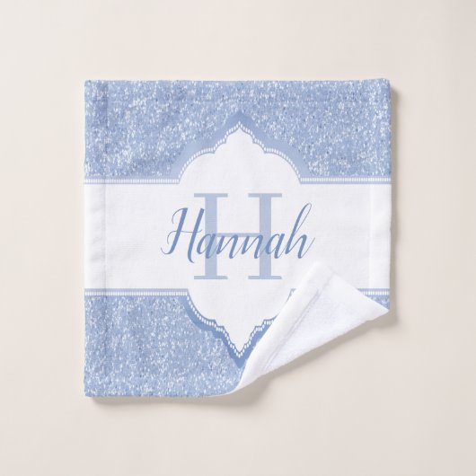 Sky Blue Glitter Monogram Bath Towels Bad Handdoek (Wasdoekje)