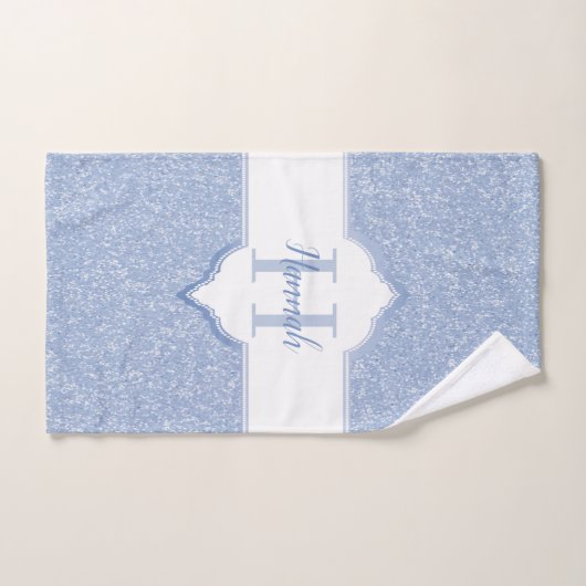 Sky Blue Glitter Monogram Bath Towels Bad Handdoek (Handdoek)