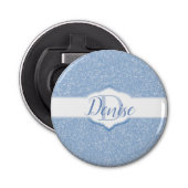 Sky Blue Glitter Monogram Button Flesopener (Voorkant)